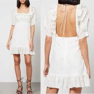 RIXO Camile Floral-Appliquéd Lace Embroided Cotton-Gauze Dress Cream NWT US 10